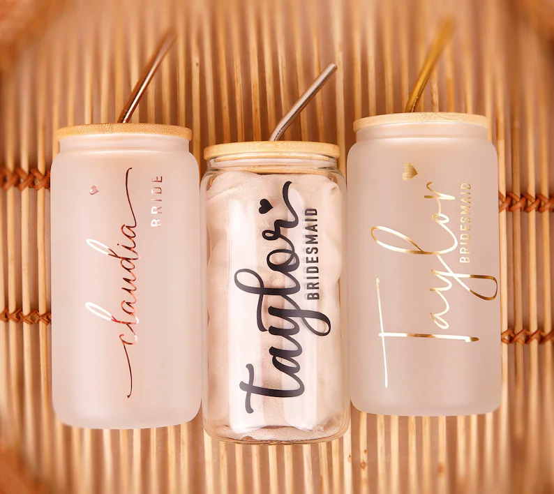 personalized bridesmaid tumbler cups with straws