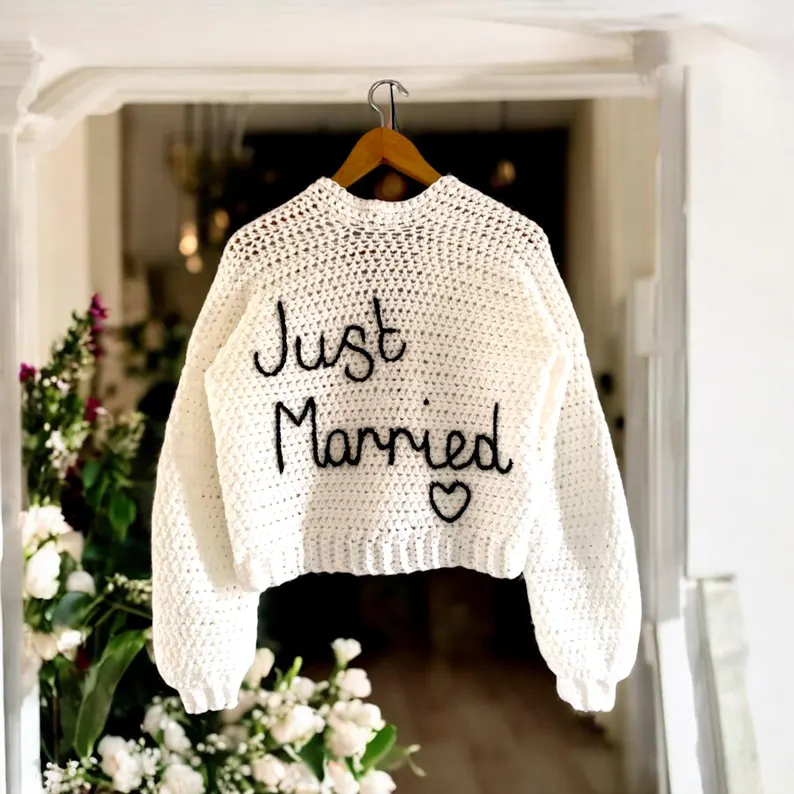 crochet bridal cardigan sweater just married