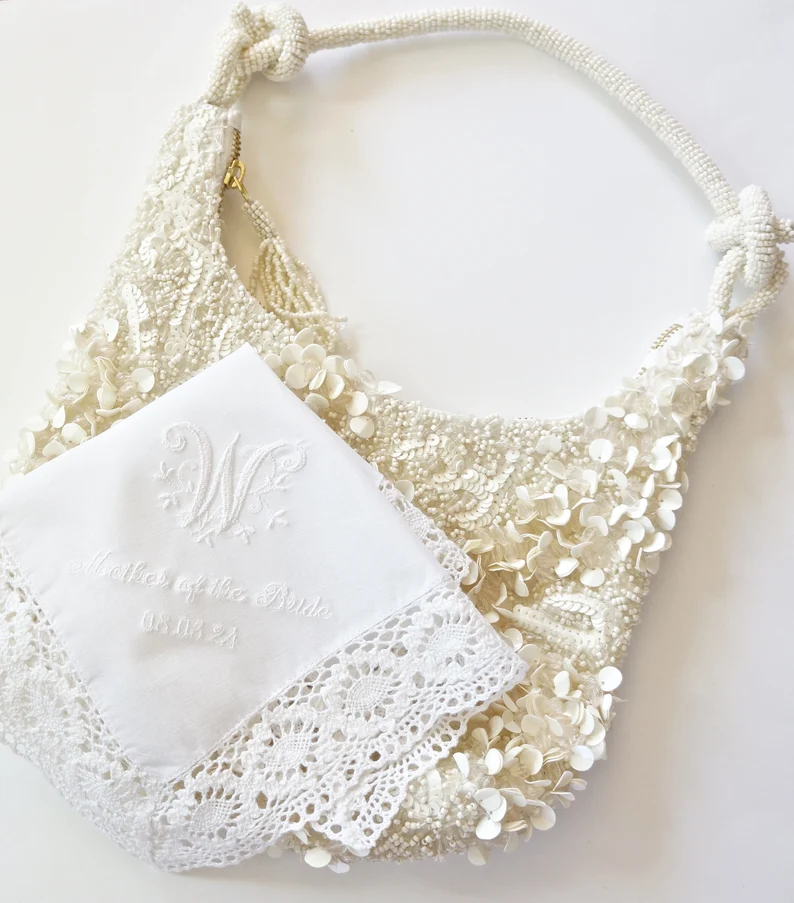 custom wedding crochet trimmed handkerchief