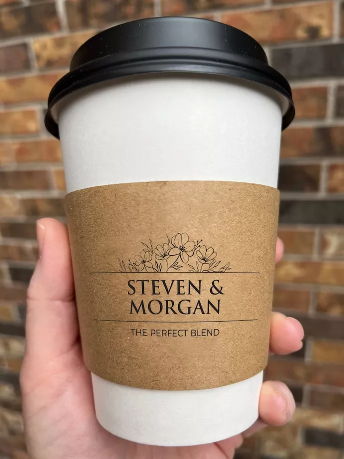 custom wedding coffee cups with lids and sleeves