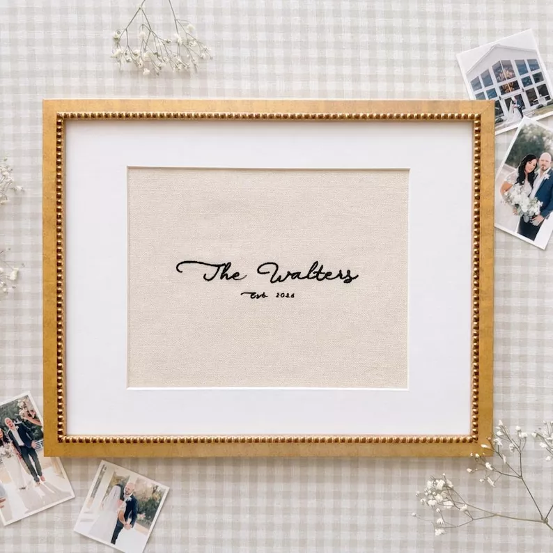 personalized embroidered family name sign gift for couples
