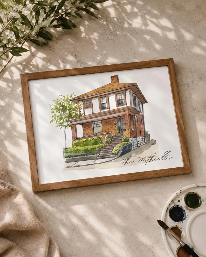 custom house portrait illustration wedding gift