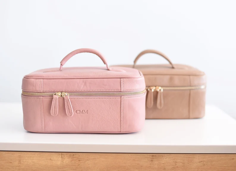 personalized leather makeup bag for bridesmaids