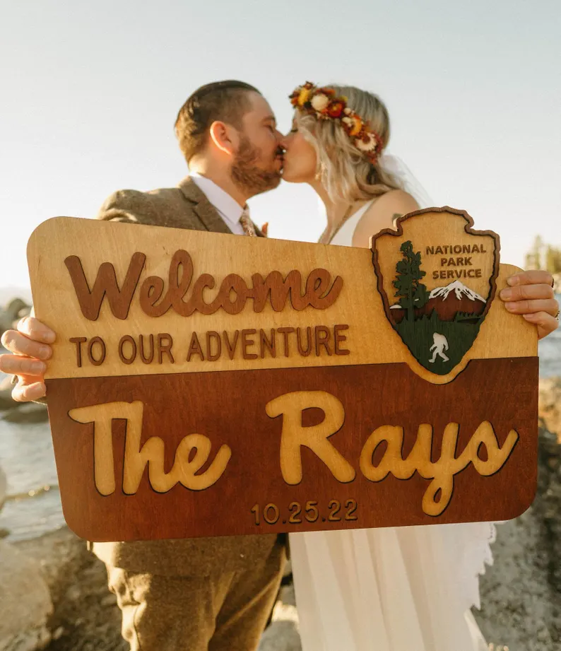 personalized national parks sign for wedding gift under 100 dollars