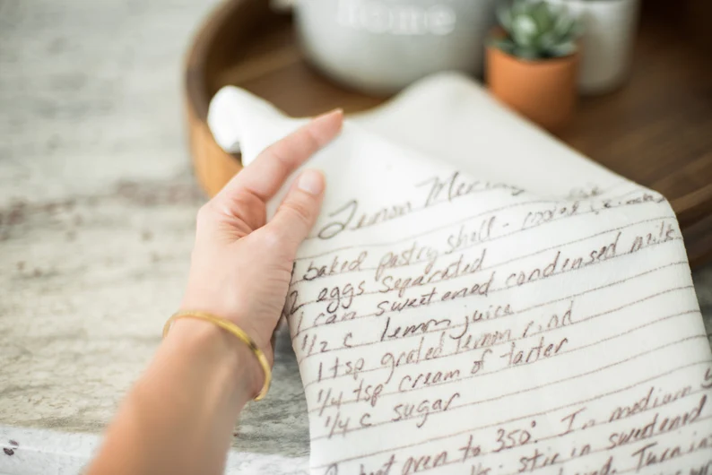 personalized handwritten recipe tea towel wedding gift