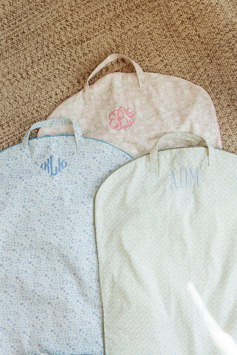embroidered garment bag gift for bridesmaids to use for traveling