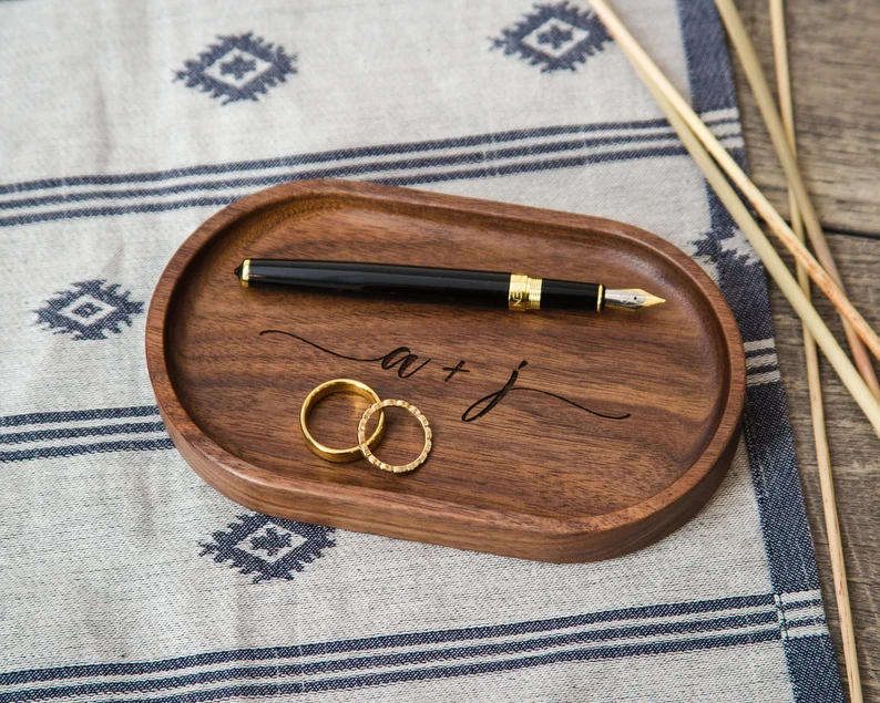wooden tray for rings or jewelry personalized for couple as a wedding gift