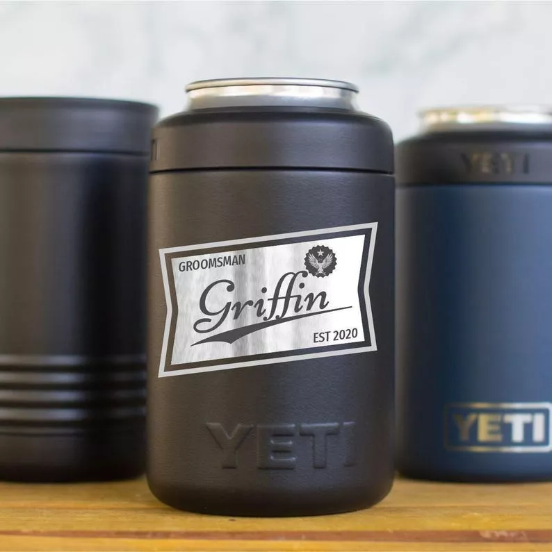 engraved Yeti can cooler for groomsmen
