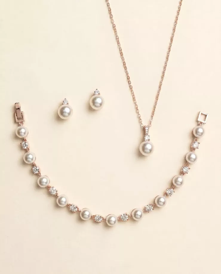 earrings, necklace, and bracelet jewelry set for the maid of honor to wear on the wedding day and as a gift