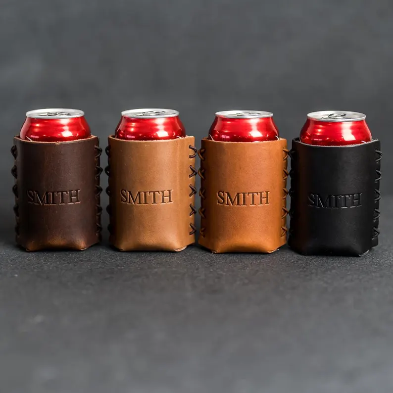 leather can holder personalized