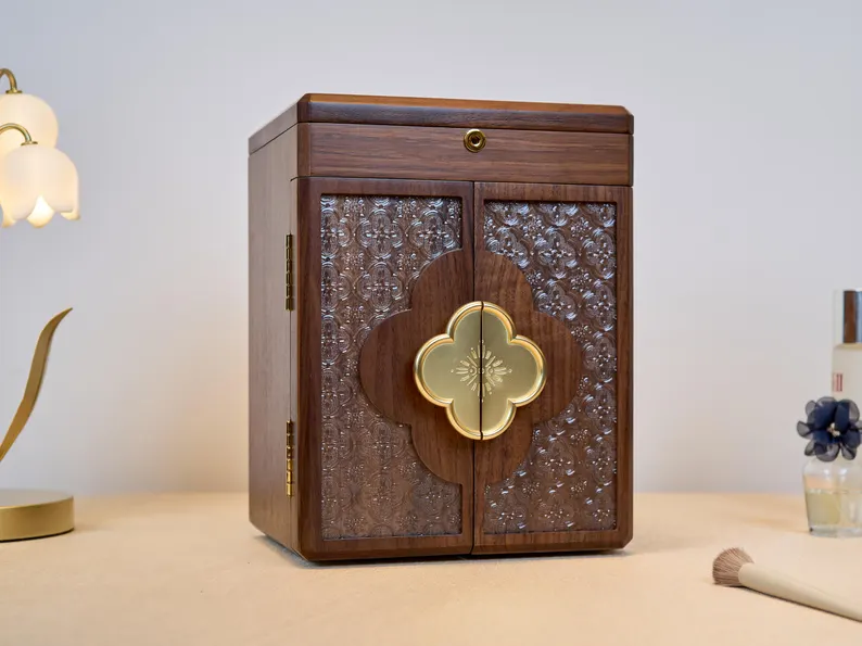 handcrafted wood jewelry box with engraved top for bridesmaid gift