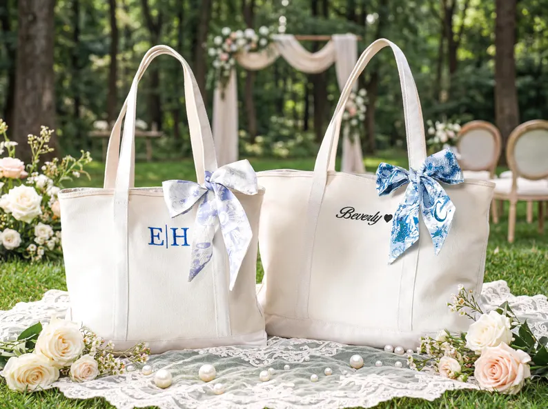 monogrammed bridesmaid tote bag personalized everyday bridal party gift