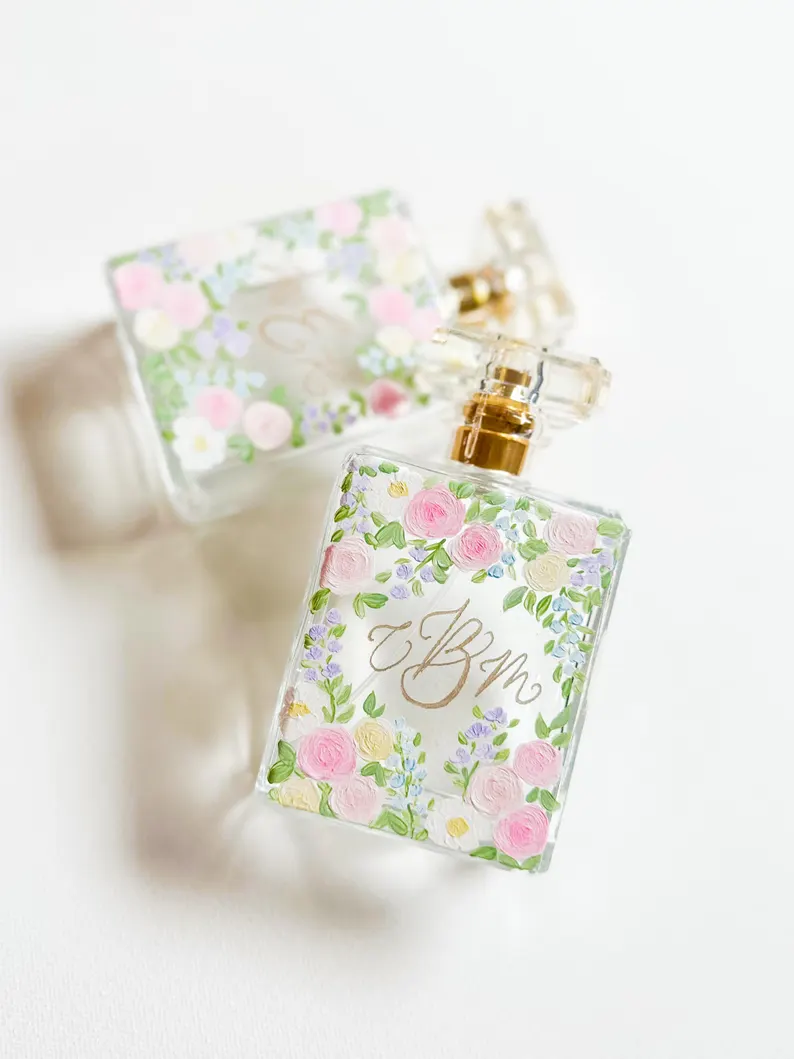 elegant hand-painted perfume bottle for luxury bridesmaid thank you gift