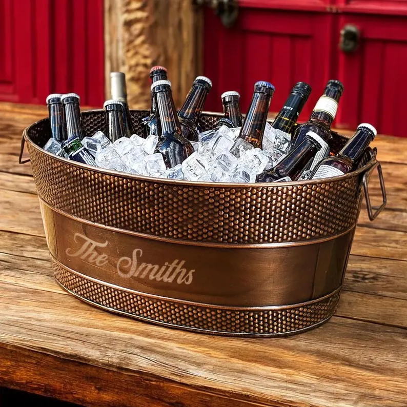 custom personalized copper beverage tub for entertaining wedding gift