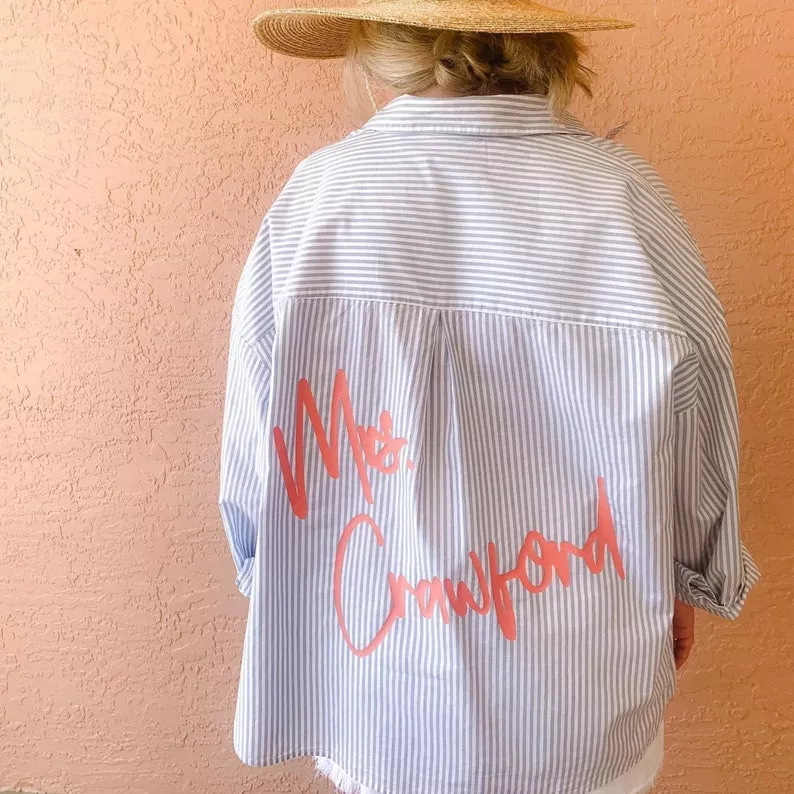 personalized mrs bridal oxford button-down shirt for loungewear
