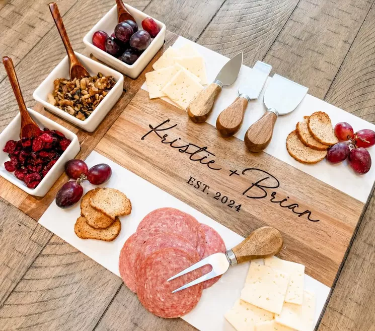 custom engraved charcuterie board wedding gift for couples