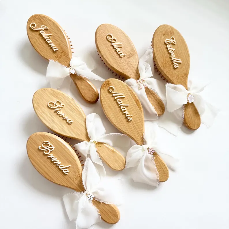 custom bridesmaid wooden hairbrush personalized gift