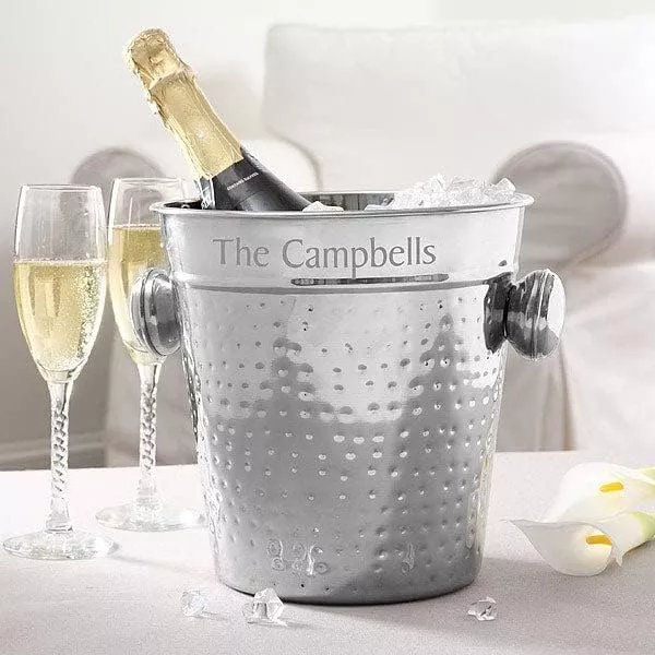 personalized ice bucket and champagne bottle chiller wedding gift