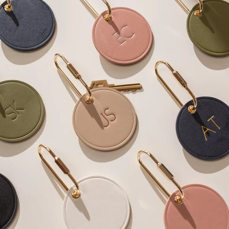 personalized leather keychain bridesmaid gift with initials