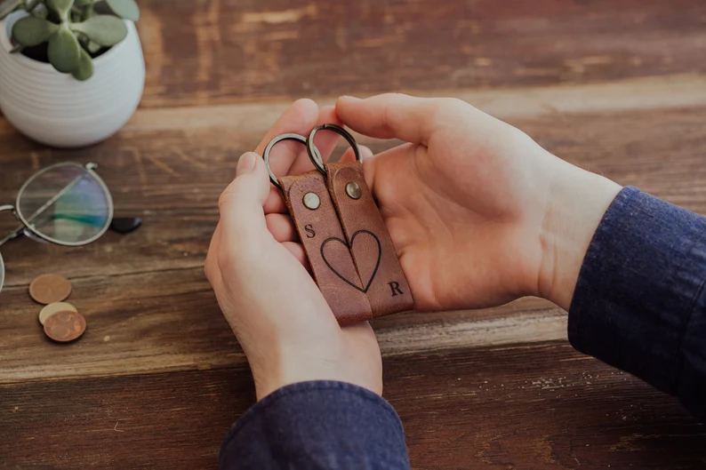 personalized leather keychain wedding gift