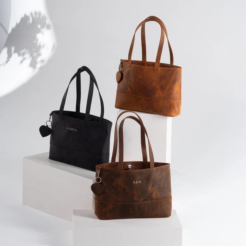 leather tote bag with initials for bridesmaid gift under $100