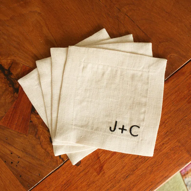 personalized linen cocktail napkins wedding gift