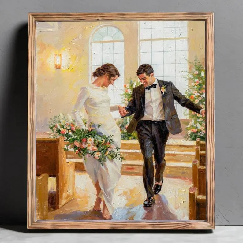 custom oil portrait personalized from wedding photo as gift