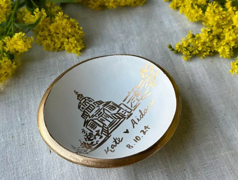 personalized where we met skyline ring dish for wedding gift for couples