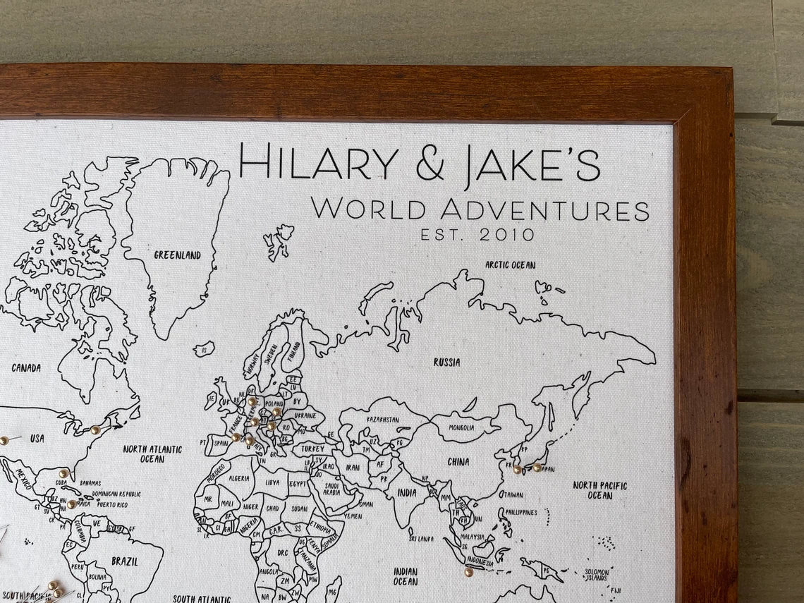 push pin world map personalized gift for wedding