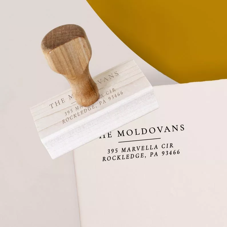 custom return address stamp for personalized wedding gift for couples
