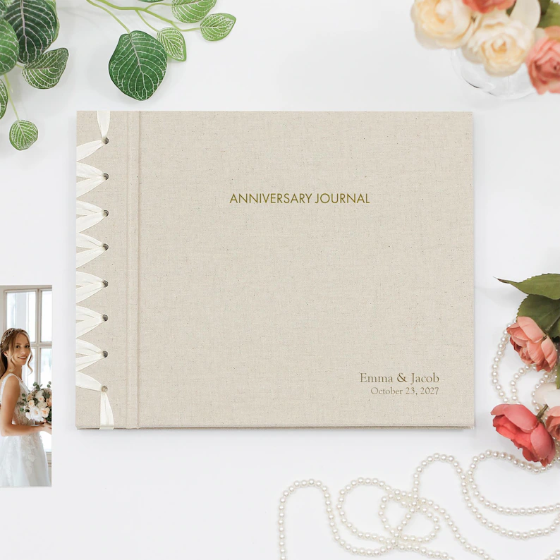 linen wedding anniversary journal personalized gift for couples