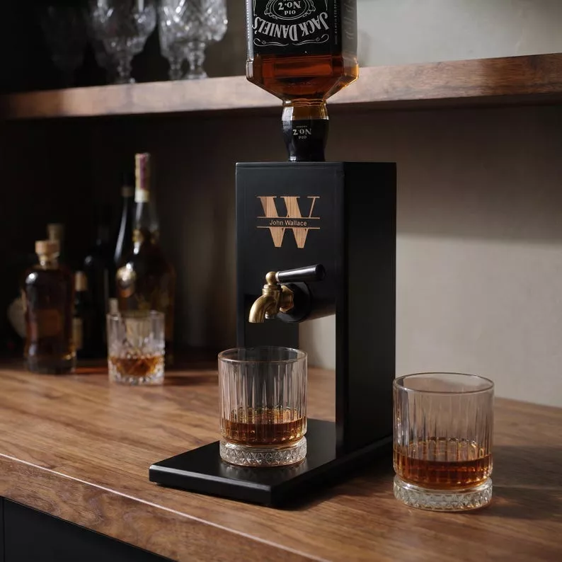 custom engraved monogram whiskey dispenser for personalized wedding gift for couples