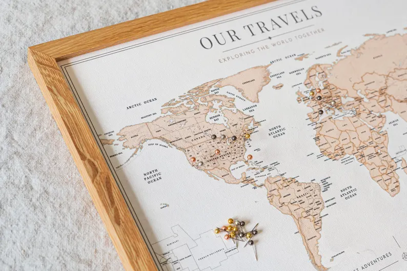 push pin travel map for wedding gift under $100