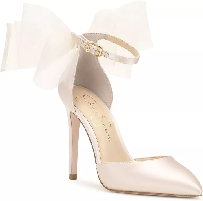 beautiful satin stilettos with tulle bow wedding heels under $100