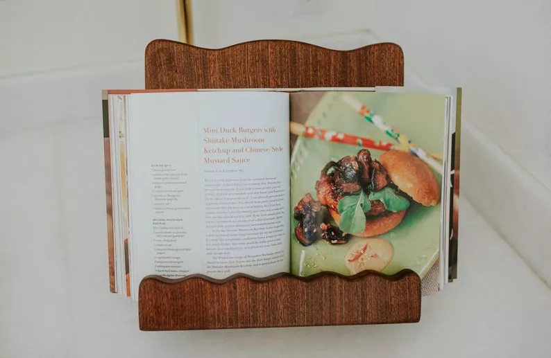 wood scalloped cookbook stand for wedding gift under $100