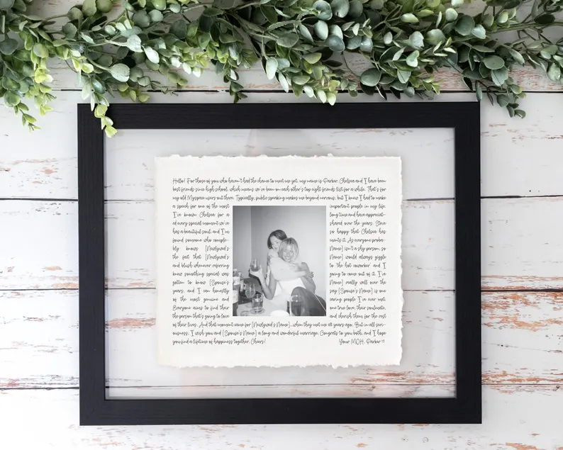 sentimental maid of honor gift print with photo and wording framed