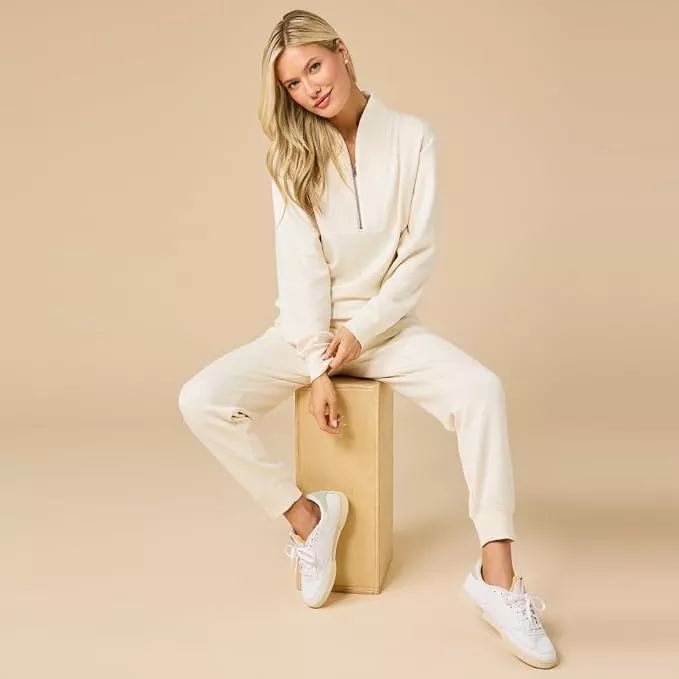 ivory jogger and sweatshirt two-piece loungewear set