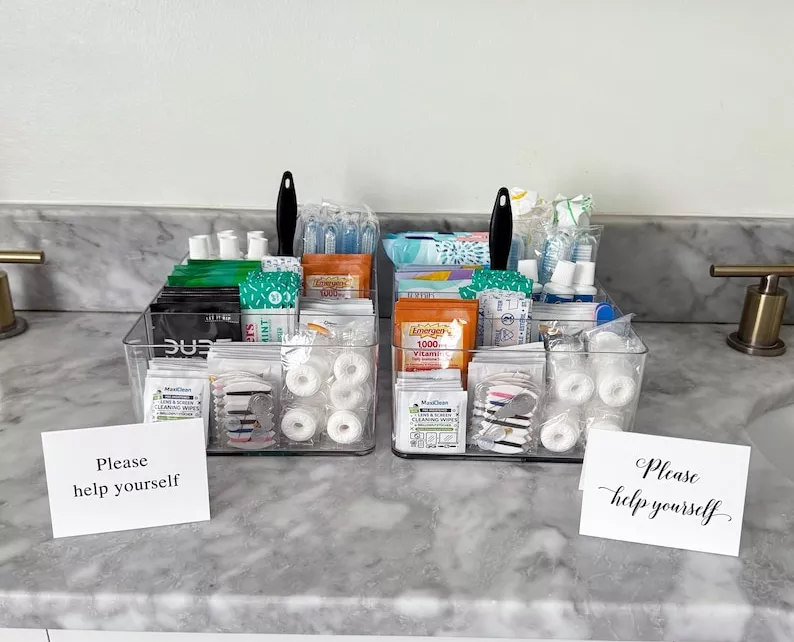 wedding bathroom basket amenities for a better guest experience
