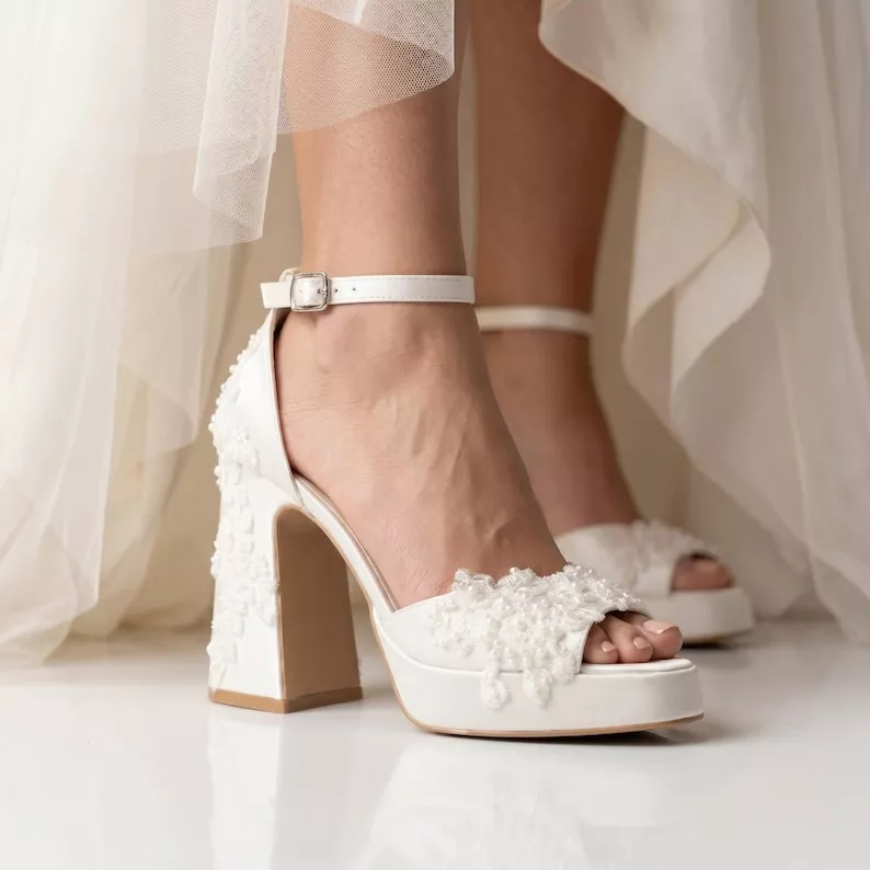 wedding heels styled with different wedding dress styles