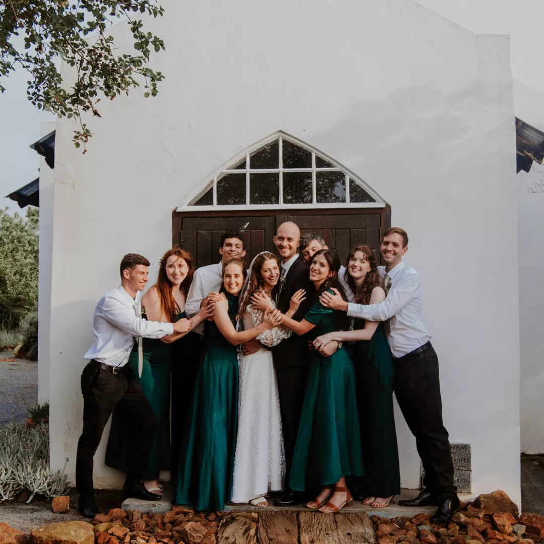 wedding party smiling