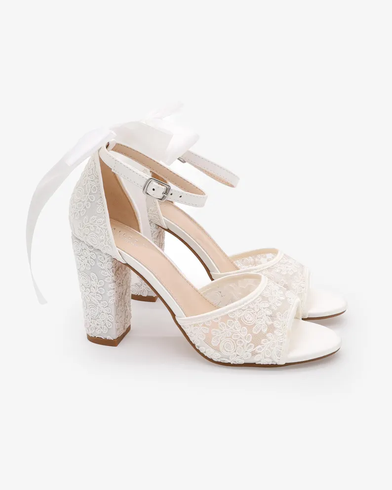 wedding shoes in different heel heights including flats low heels and high heels