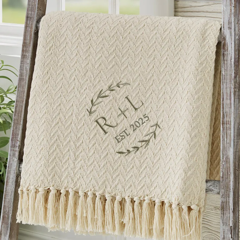embroidered woven blanket wedding gift under $100