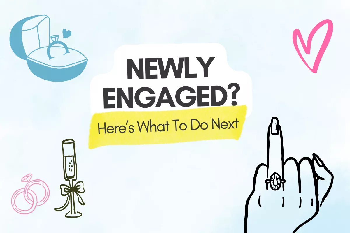 just engaged couple celebrating after a marriage proposal while planning their first wedding steps