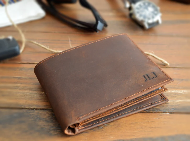 leather wallet with initials for personalized groomsmen gifts