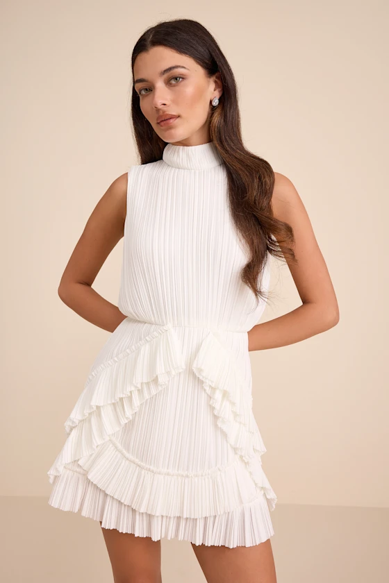 mock neck little white dress for bride