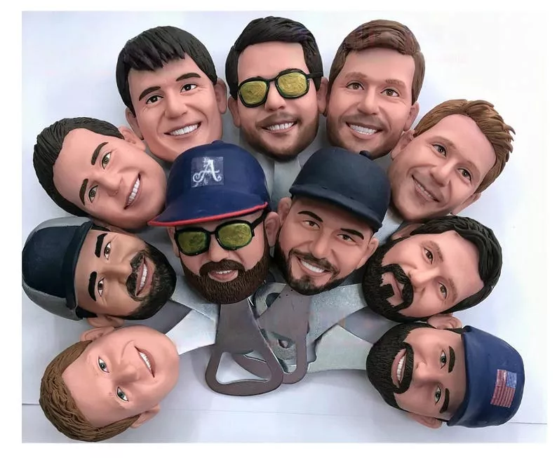 groomsmen face bottle opener made from their photo