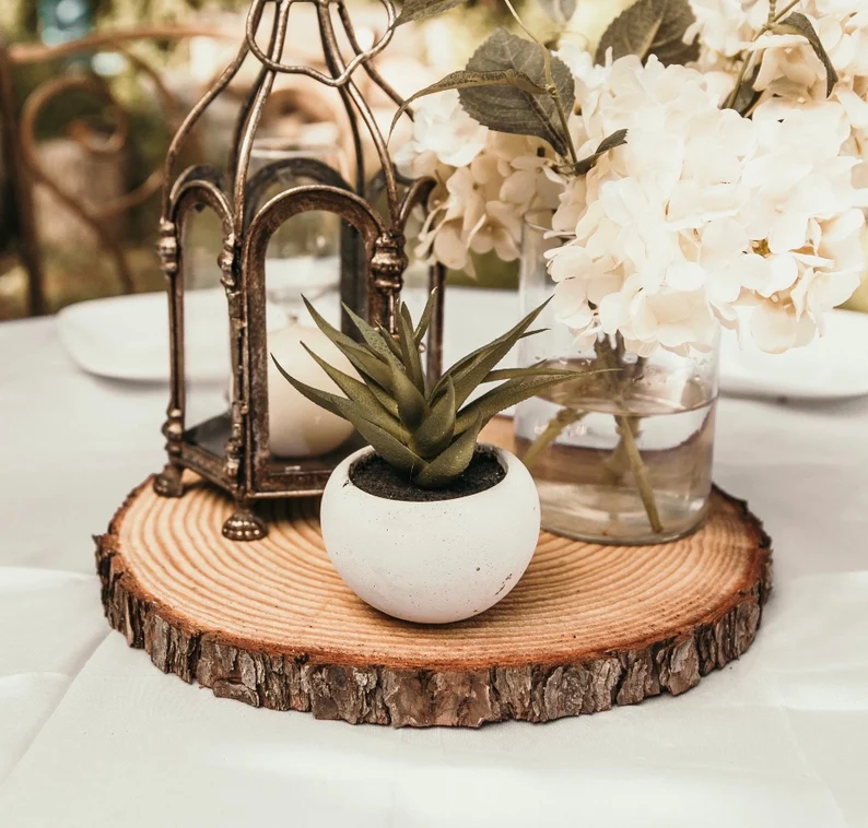 wedding reception wood slices for centerpieces