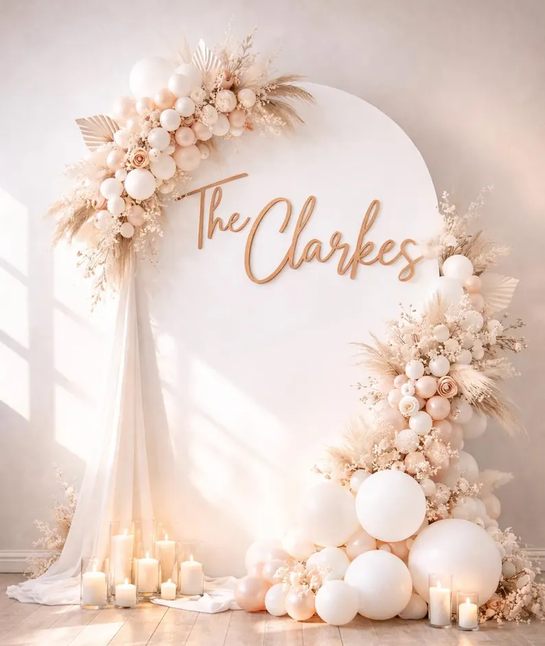 wedding reception backdrop with last name