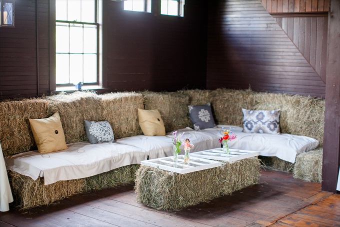 cozy rustic lounge area for wedding reception decor