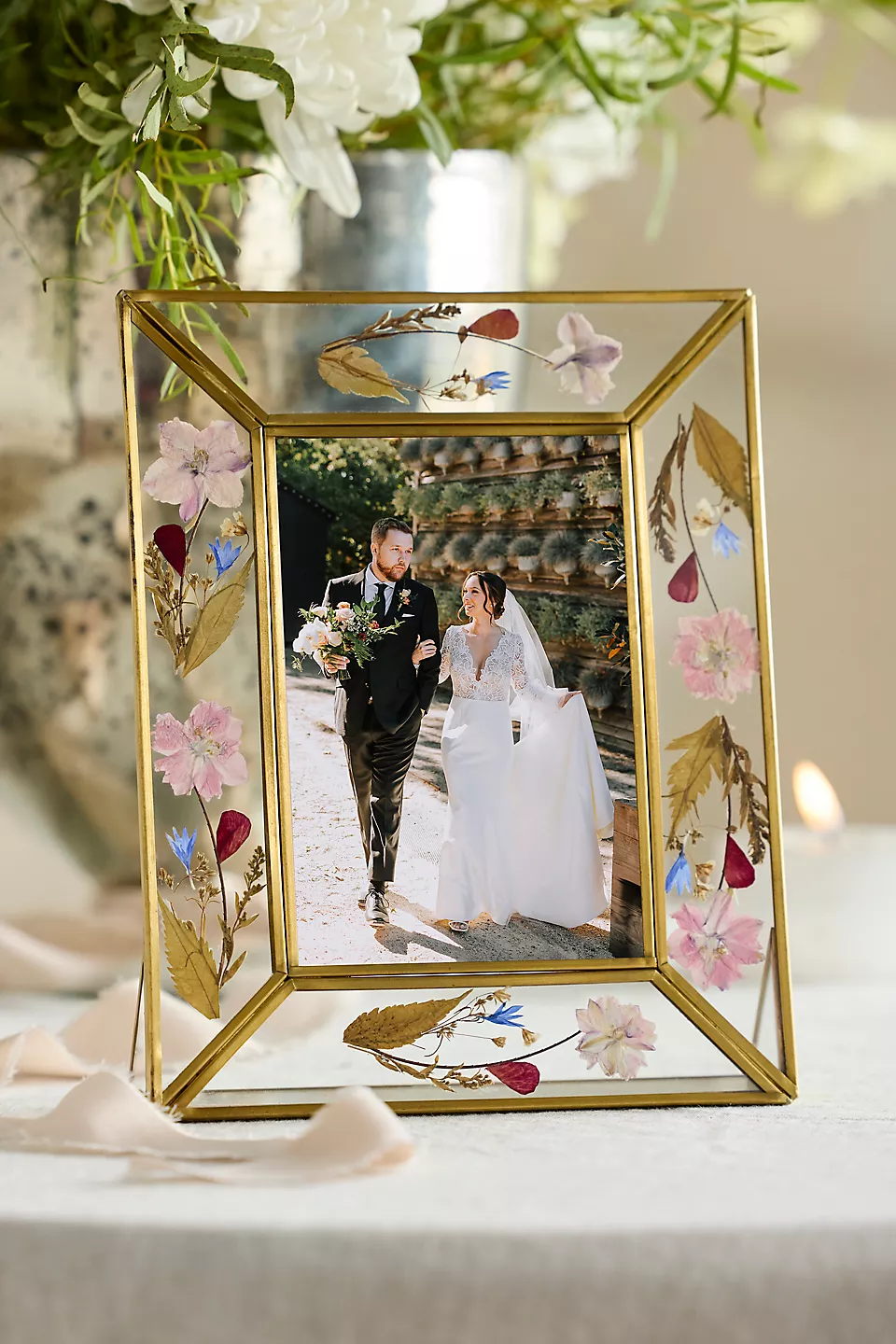 wedding photo frame display at reception
